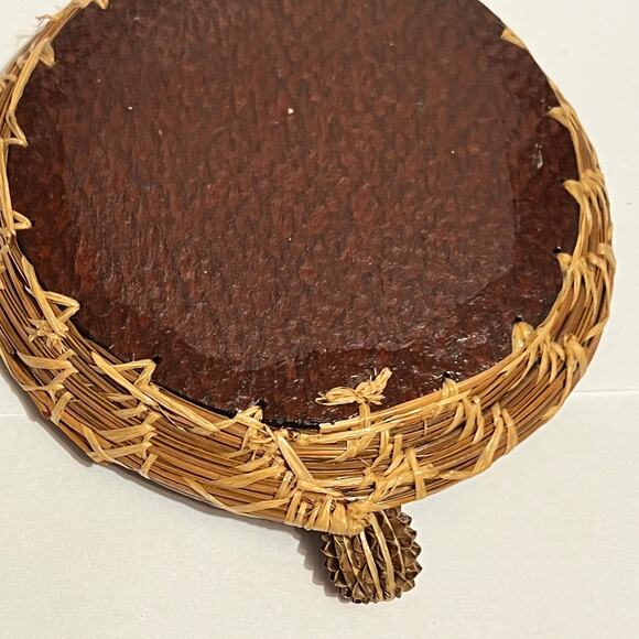 Capiz Shell Wall Decor Round Dome Glass Wicker Rattan 4.5" Boho Coastal Art - Picture 6 of 13